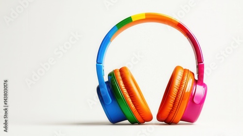 pride  month, lgbt, gay, lesbian concept. Vibrant colorful headphones on a plain background. photo