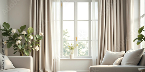 Photo of Modern Curtains with Soft Natural Drapes and Neutral Tones – Ideal for Interior Design, Home Decor Catalogs, and Stylish Lifestyle Editorials