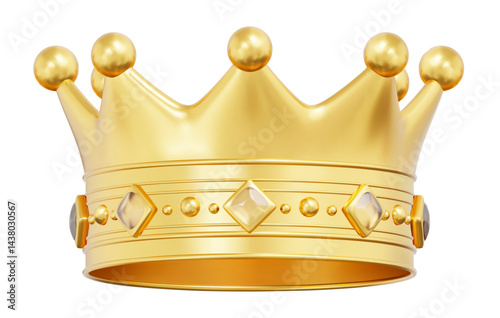 3d royal golden crown with diamonds. Textured king gold crown. Gradient mesh. Stock vector illustration on isolated background.