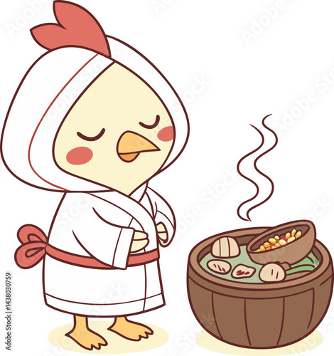 illustration of a cartoon chicken in a earthen pot