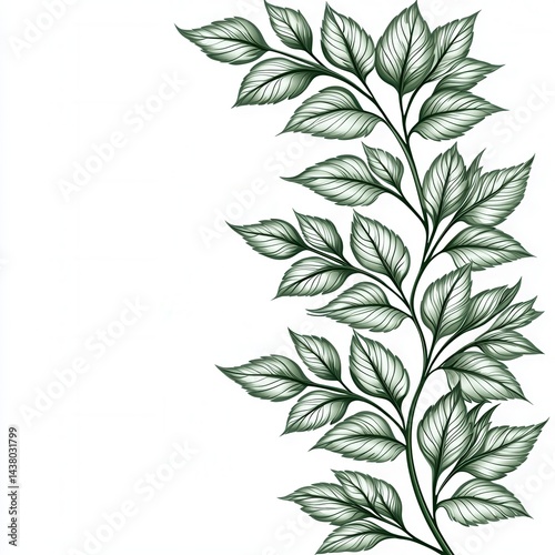 nature conservation and world environment concept Botanical illustration of a leafy branch on a plain background.