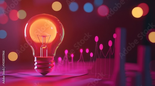 Obraz na płótnie Coin and Light bulb shining over a graph, idea and business growth, 3D illustration. w salonie