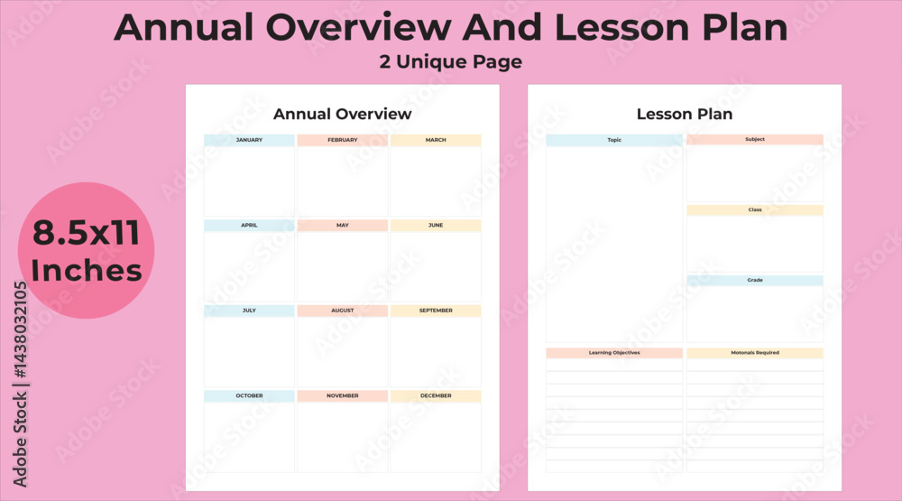 Annual overview and lesson plan KDP interior, Planner, journal, tracker, logbook