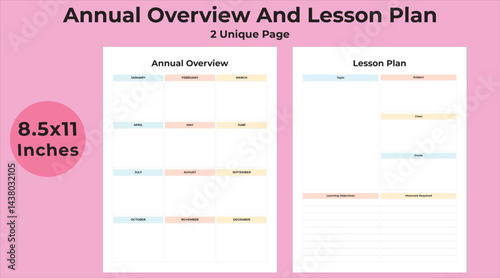 Annual overview and lesson plan KDP interior, Planner, journal, tracker, logbook
