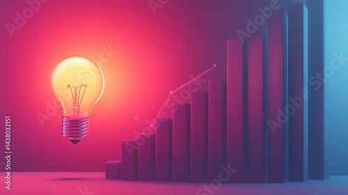 Obraz na płótnie Coin and Light bulb shining over a graph, idea and business growth, 3D illustration. w salonie