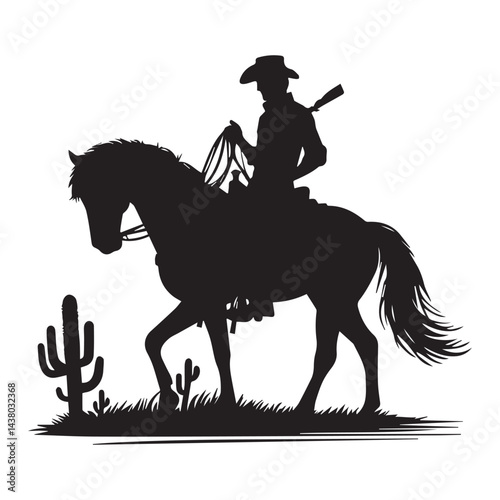 Cowboy with horse  Silhouette Vector Illustration White Background