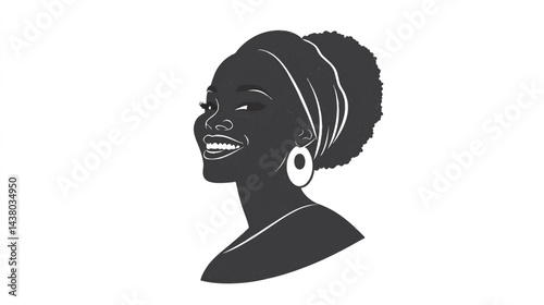 Smiling Woman Profile with Headscarf and Earrings Art Illustration Vector Sketch Design