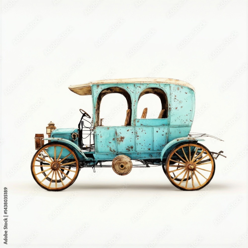 Vintage blue car with a unique design, showcasing retro charm and artistic details.