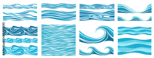 collection of seamless wave patterns with ocean symbols