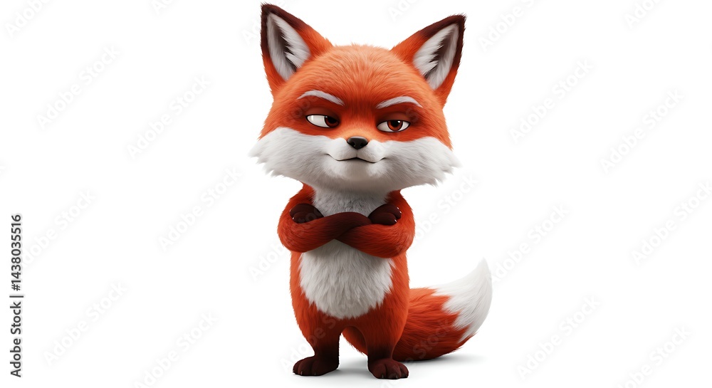 Fototapeta premium Cartoon Fox Standing with Arms Crossed and Looking Suspicious
