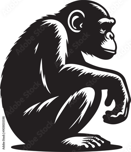 Chimpanzee black and white silhouette vector