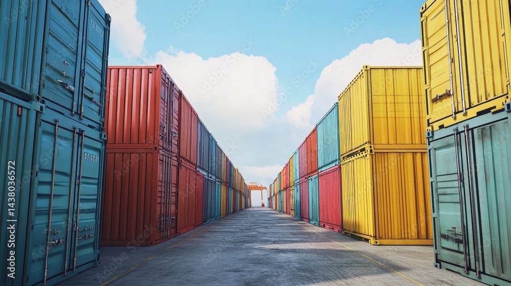 Fototapeta premium Containers in shipping yard, shipping port. 
