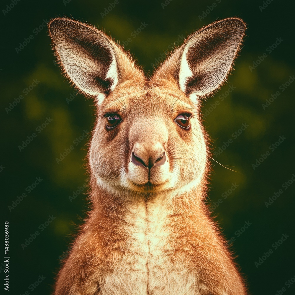 Fototapeta premium Kangaroo posing elegantly in front of a lush green background surrounded by nature