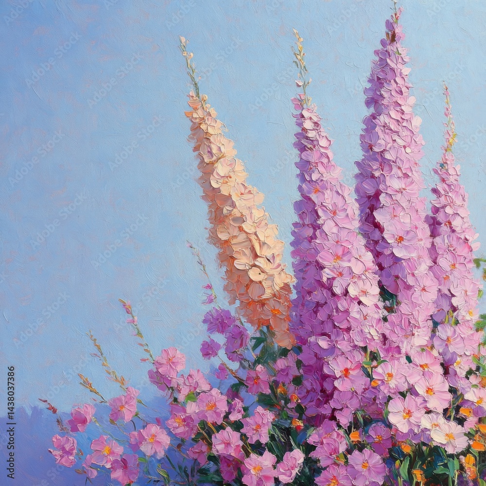 Colorful flowers in a vibrant arrangement against a soft blue background.