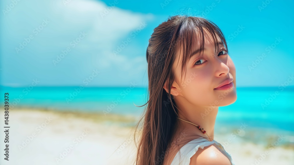 海の背景と美女のポートレート 海の背景と美女のポートレート