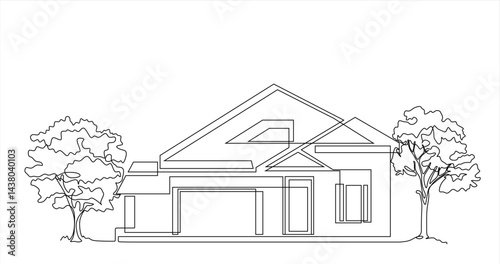 Abstract country house in continuous line art drawing style. Family home minimalist black linear design isolated on white background. Vector illustration	