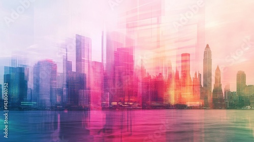 Obraz na płótnie Double exposure of business theme hologram drawing and city veiw background. Concept of success. w salonie