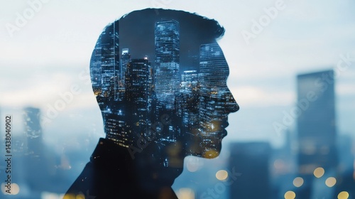 Obraz na płótnie Double exposure of business theme hologram drawing and city veiw background. Concept of success. w salonie