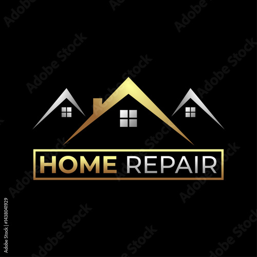 Home repair logo vector illustration template gold and black