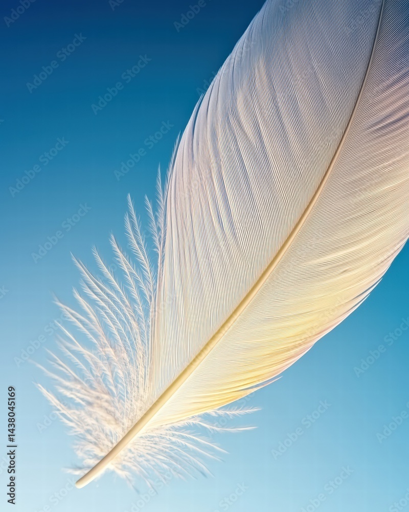 Fototapeta premium Delicate feather floating gracefully against a clear blue sky evoking a sense of freedom and peace
