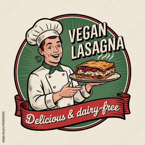 Vegan Lasagna Chef Retro Badge