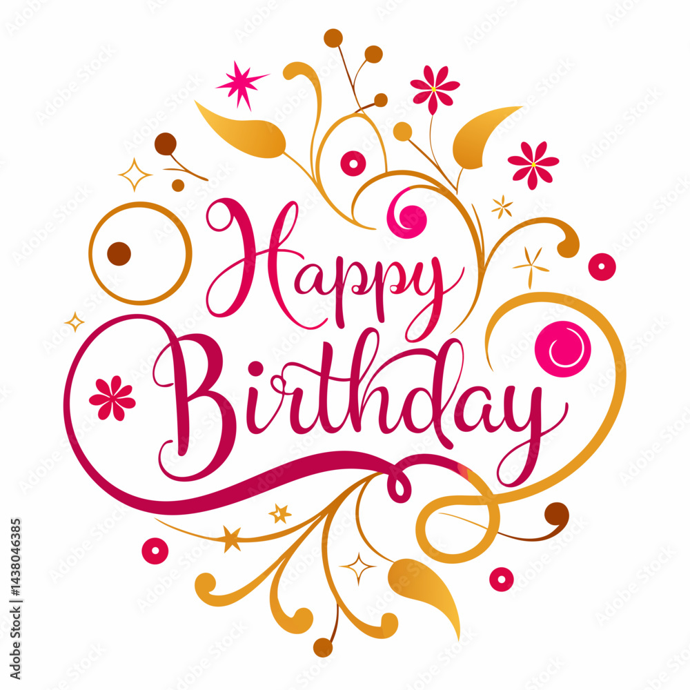 Obraz premium Elegant Happy Birthday Greeting Card Illustration with Decorative Elements for Party Invitations