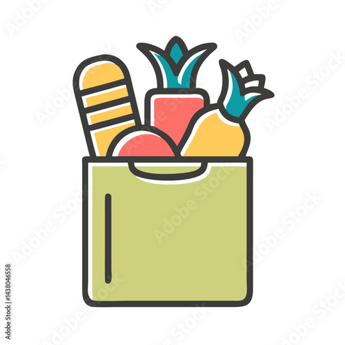 grocery bag with fresh fruits and vegetables, representing healthy shopping and nutrition concept, copy space
