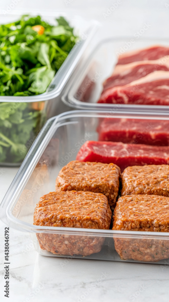 Transformation of raw to grilled: flat lay of fresh ingredients and meat preparation Transformation of raw to grilled: flat lay of fresh ingredients and meat preparation