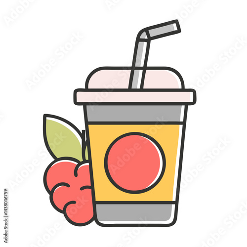 cup of smoothie with straw and berries, representing healthy drink and refreshment concept, copy space