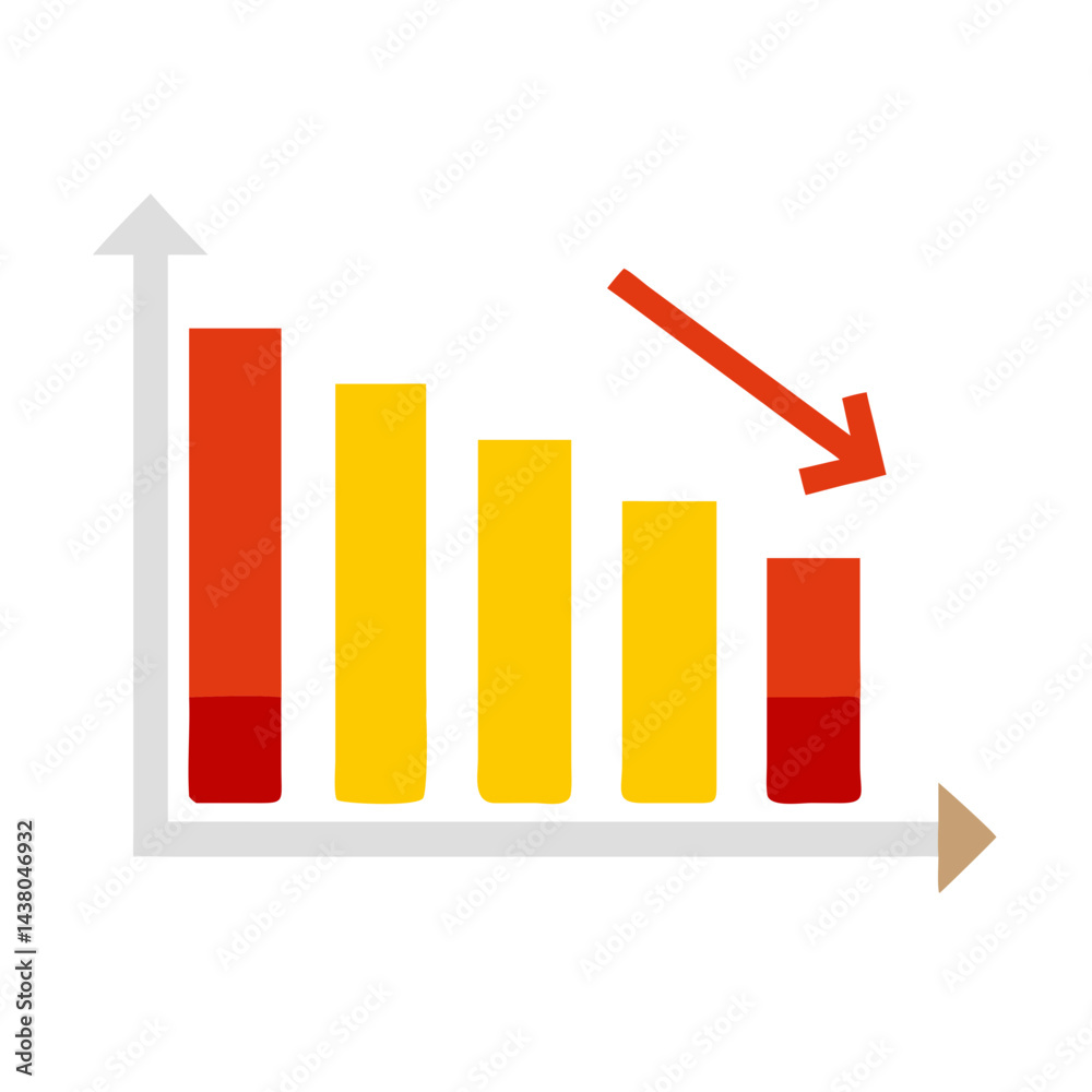 declining bar graph with arrows, representing financial analysis and business performance concept, copy space declining bar graph with arrows, representing financial analysis and business performance concept, copy space