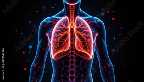 Detailed Anatomical Illustration of Human Lungs Against Dark Background