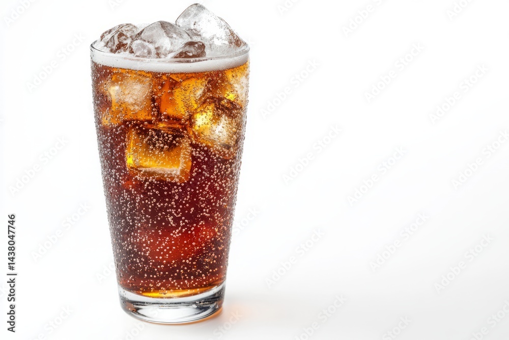 Glass of Refreshing Beverage with Ice on White Background Glass of Refreshing Beverage with Ice on White Background