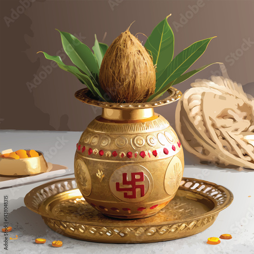Akshaya Tritiya Indian Festival Greeting Card Illustration With Garland 
