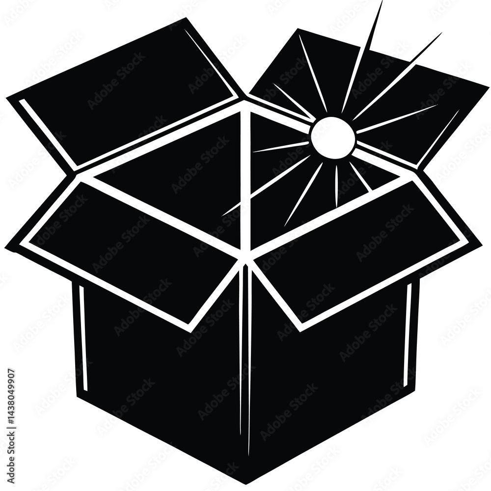 Open Box with Shining Light Icon Open Box with Shining Light Icon