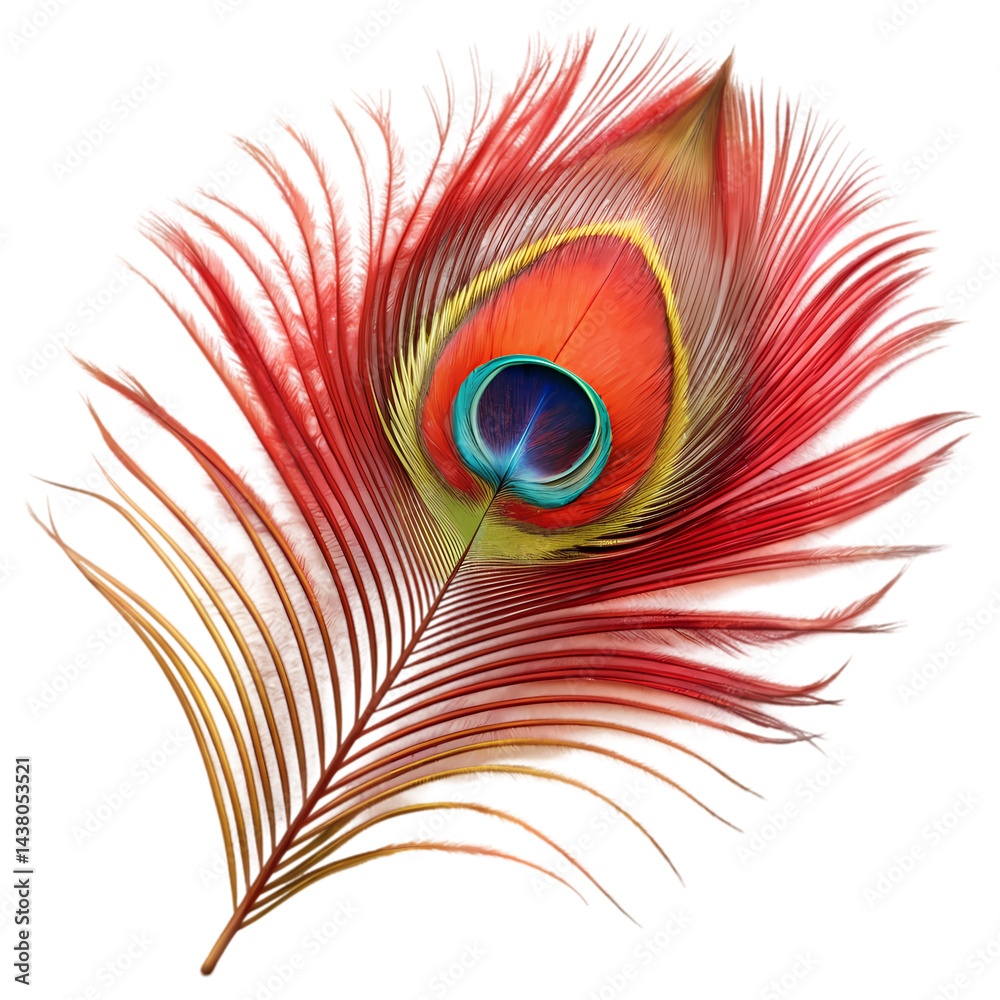 Obraz premium Stunning Red Peacock Feather CloseUp Macro Photography isolated on transparent background