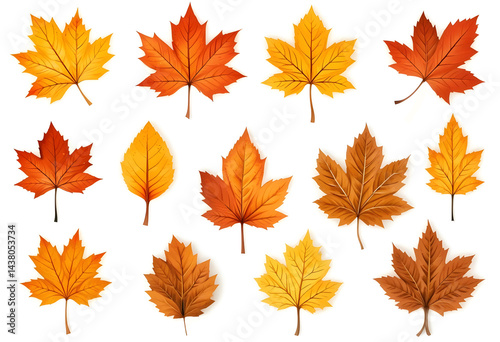 Maple Leaves in Random Place Repeatable Pattern Design, Design Elements, Isolated On A White Background