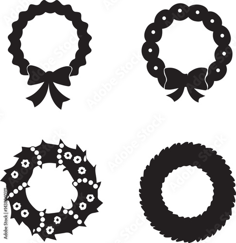 christmas wreath set silhouette vector, christmas wreath silhouette vector icon, christmas wreath logo vector