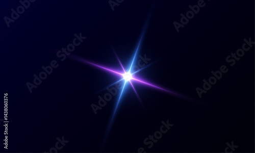 Light flash effect on dark background. Realistic bright light glare, sun, bright, rainbow, Magic sparkling star.