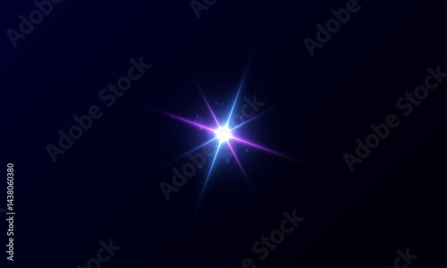 Light flash effect on dark background. Realistic bright light glare, sun, bright, rainbow, Magic sparkling star.