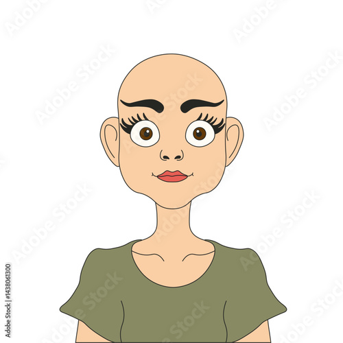 Happy bald woman vector portrait, breast cancer, Baldness after chemotherapy, Chemotherapy is not a verdict. EPS 10