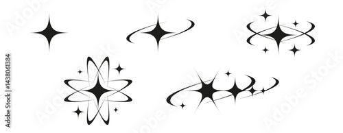 Set Y2K trendy twinkle stars bling isolated transparent background. Abstract retro sparkle tattoo shapes. Collection simple Geometric sign vector illustration. EPS 10