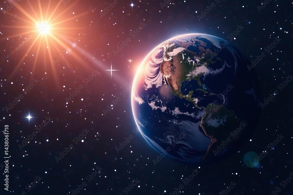Fototapeta premium Planet Earth illuminated by the sun in the vastness of space, astronomy, sun, Earth