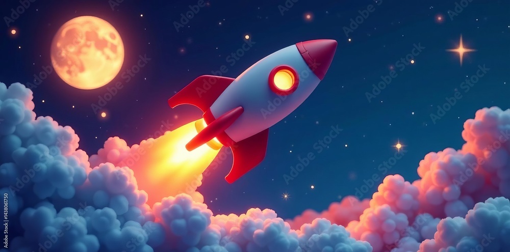 Plasticine rocket soaring through space with moon and star in background, imagination, sculpture, Plasticine Plasticine rocket soaring through space with moon and star in background, imagination, sculpture, Plasticine