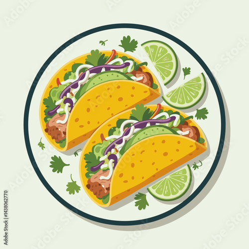 Fresh Baja Fish Tacos on Plate Illustration