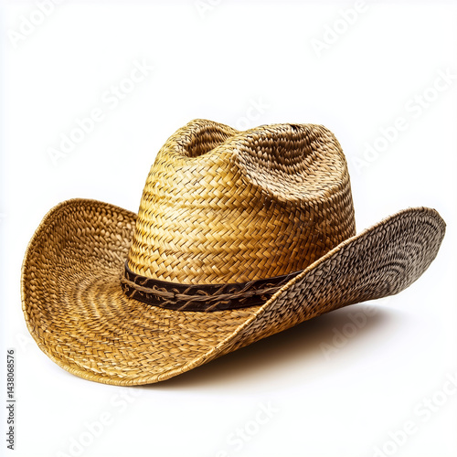 A stylish and classic straw cowboy hat, perfect for outdoor activities and rural adventures.