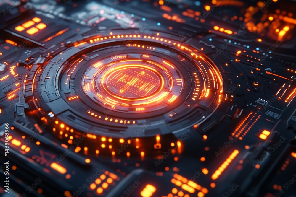 Glowing Circuit Board Core, Tech Background Glowing Circuit Board Core, Tech Background