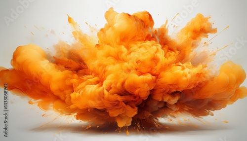 bright orange smoke cloud explosion on white background