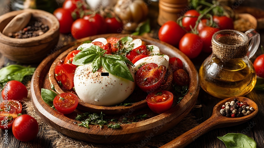 Fresh mozzarella salad with cherry tomatoes and basil Fresh mozzarella salad with cherry tomatoes and basil