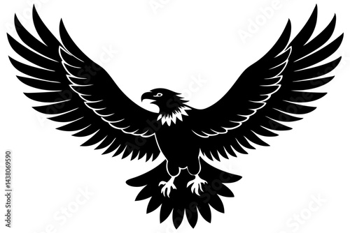 Majestic black eagle vector illustration bird of prey isolated on white background, eagle, bird, black, silhouette, vector, illustration, animal, wings, fly, isolated, design, predatory, wildlife