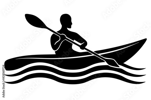 Black silhouette of a person kayaking on water with an oar, kayaking, kayak, silhouette, water sport, adventure, paddling, canoe, river, lake, recreation, active lifestyle, outdoor activity, sport